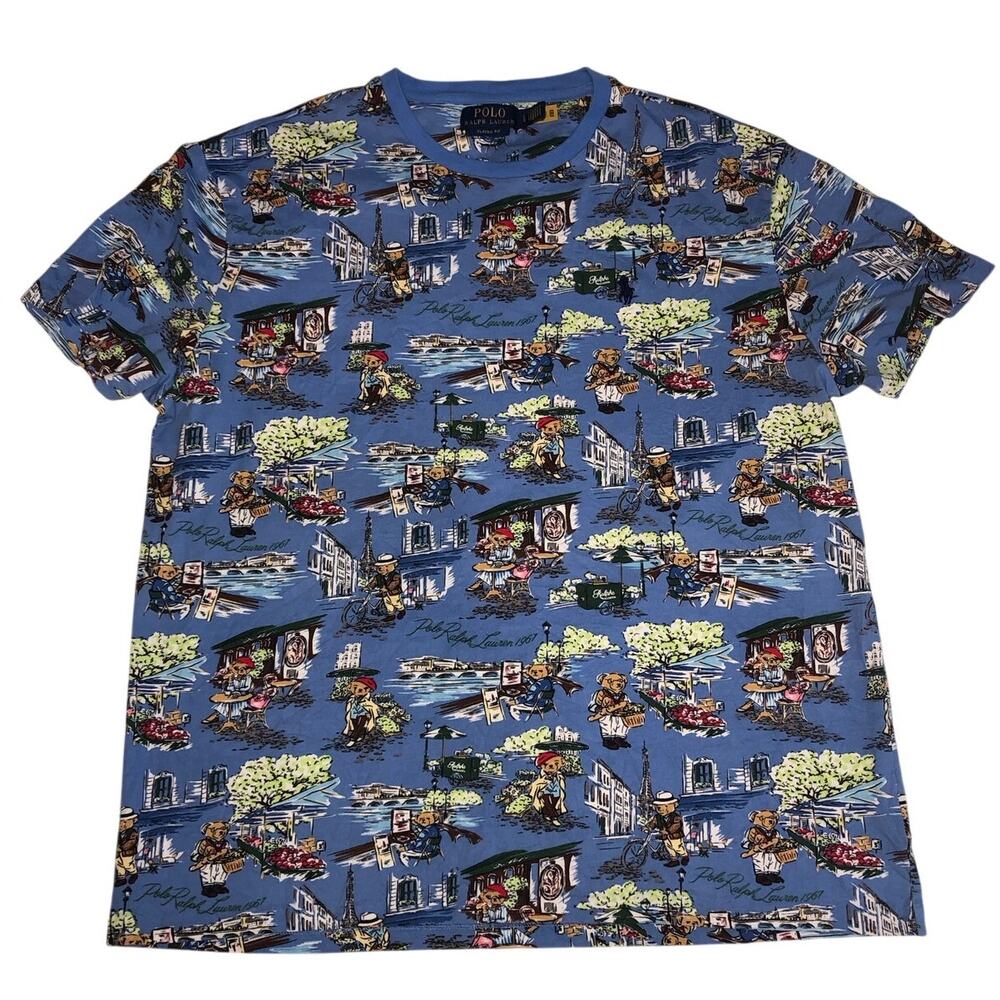 Ralph Lauren Polo Bears All Over Paris Print Tee Size L Blue Pony Unisex